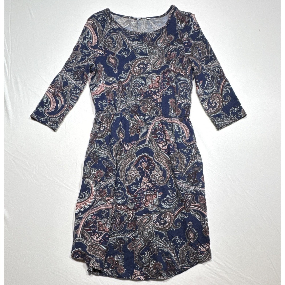 Talever Women's L Blue/Pink Paisley Mini Dress Pockets 3/4 Sleeve Pullover